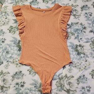 Ruffled Sleeve Women's Bodysuit - Tan